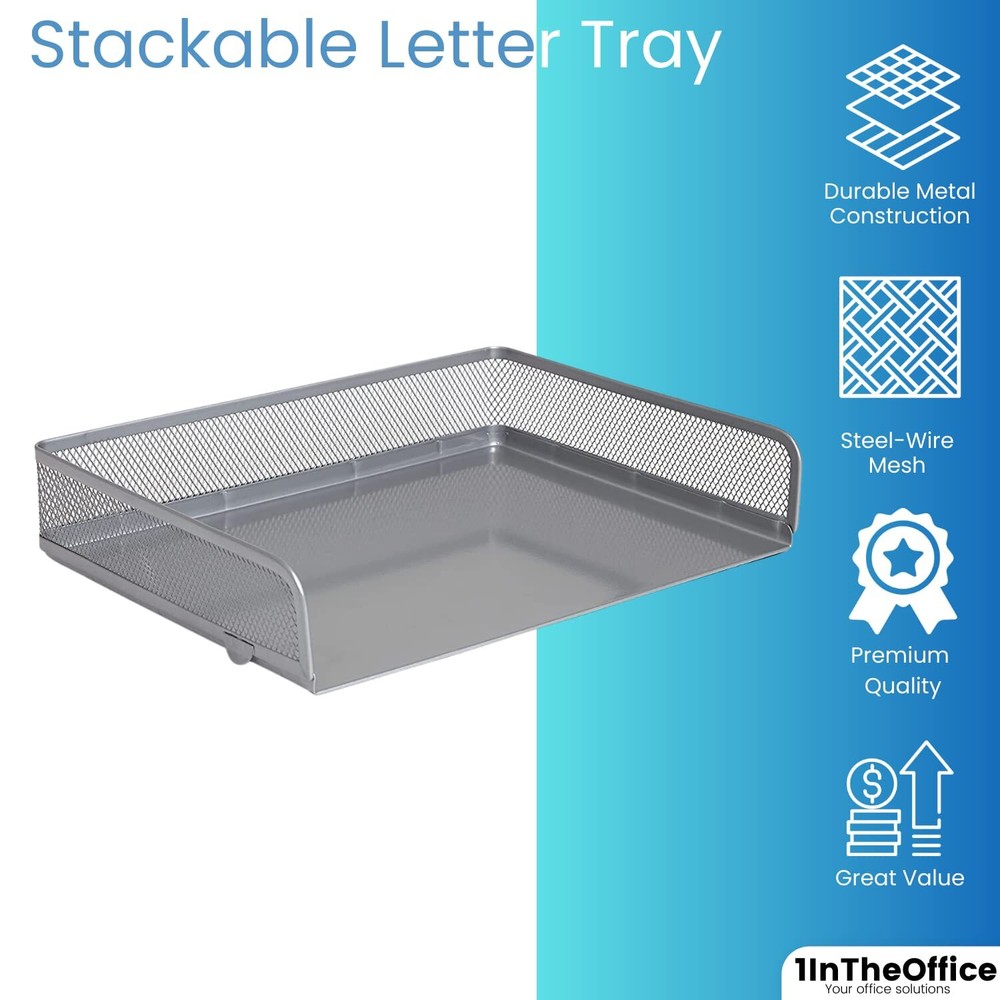 2-Pack Silver Wire Metal Mesh Letter Tray Stackable Side-Loading Organizer