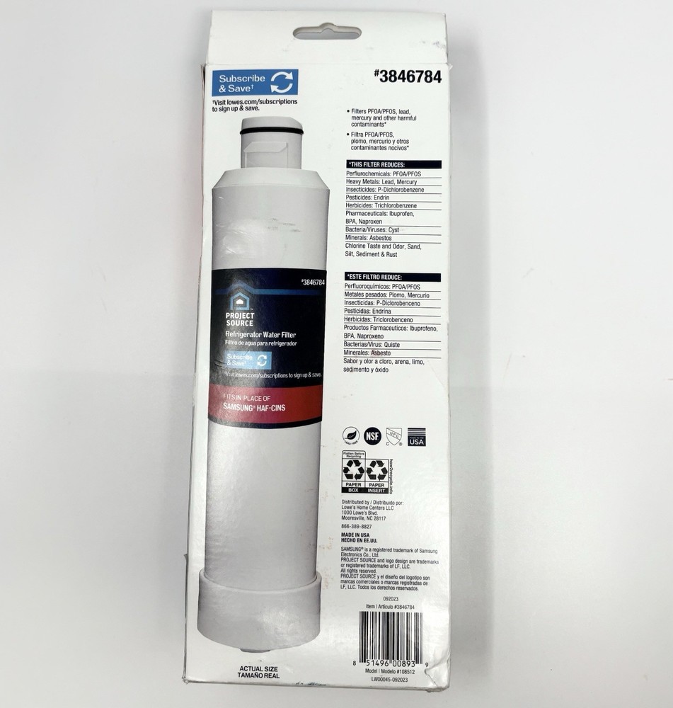 Project Source 3846784 S-2-2 Fridge Water Filter FOR Samsung HAF-CINS - 2 Pack