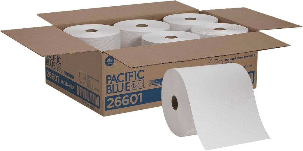 Pacific Blue Basic Recycled Paper Towel Rolls - 800 Feet, 6 Count, Eco-Friendly