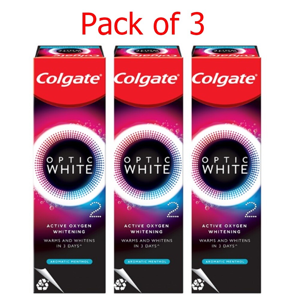 Pack of 3 Colgate Optic White O2 Whitening Toothpaste Active Oxygen Bubbles 85 g