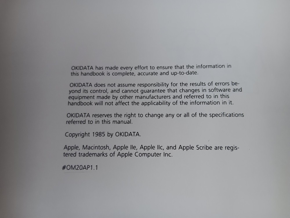 Okidata Okimate 20 Printer Manual For Apple Computers