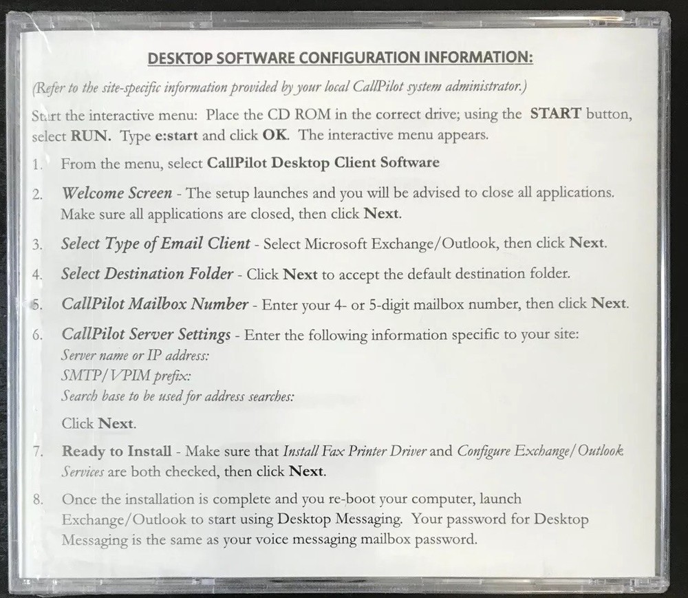 CallPilot Messaging Solutions, Desktop Client (1999 Nortel Networks) CD-ROM New
