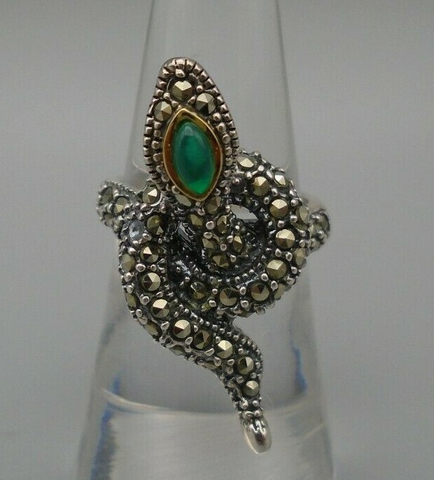 Haven Park Coiled Snake Ring 925 Silver 14KT Agate Size 6