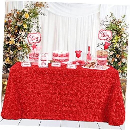 Rosette Tablecloth Wedding Decorations 90x156 156" x 90" (Rectangular) Red