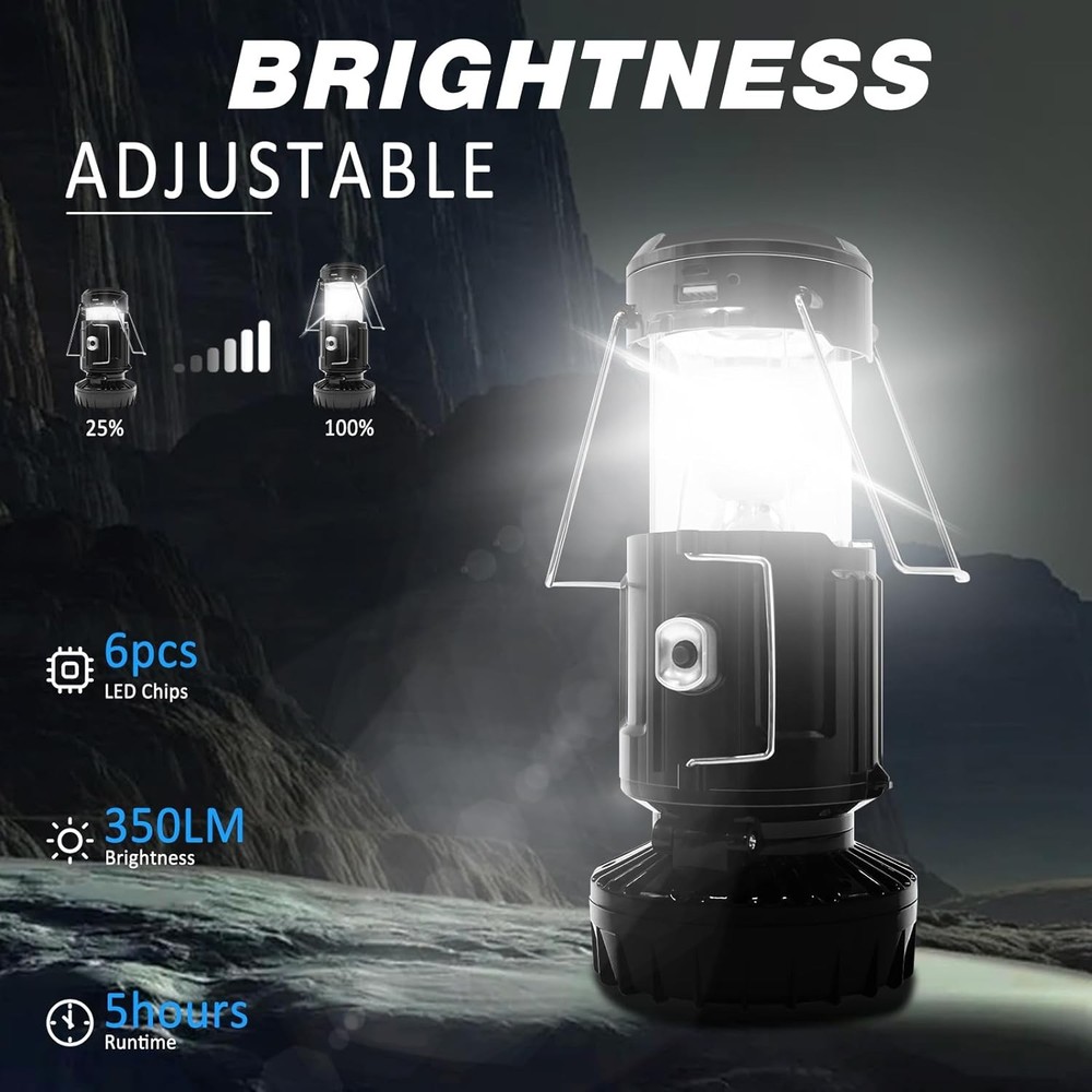 2-Pack Solar Camping Fan w/ Lantern, DIBMS Collapsible Powered Black