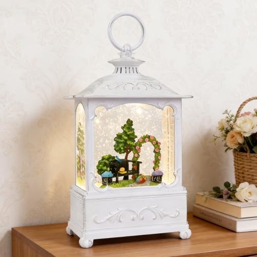 Spring Snow Globe Lantern, Light Up Glitter Water Globe, 6H Timer, USB & Battery