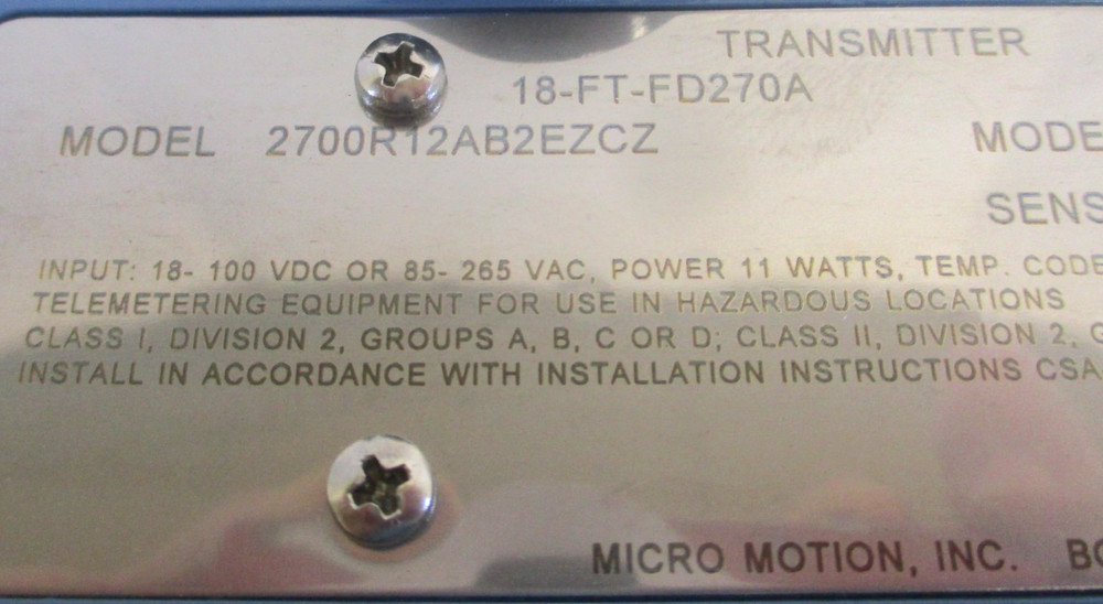MICRO MOTION , 2700R12AB2EZCZ , MULTIPLE VARIABLE FLOW TRANSMITTER , SURPLUS