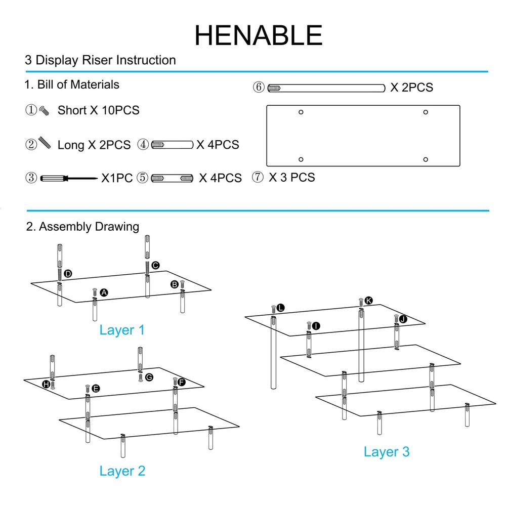 HENABLE 2PCS Acrylic Display Risers, 3 Tier Clear Cupcake Stand