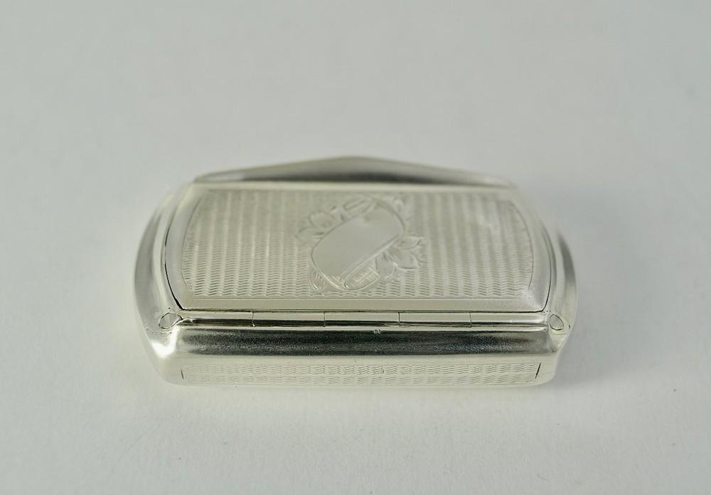 Antique Rectangular Sterling Silver Snuffbox Guilloche Hallmarks France 19th