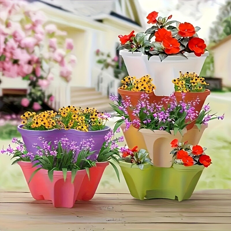 5/10 Tier Vertical Garden Tower Stackable Planter Herb Flower Veg Pots Plastic