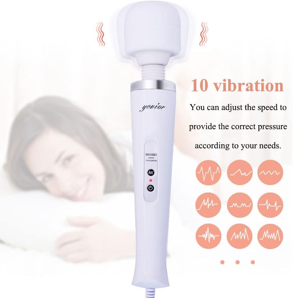YEVIOR Wired Powerful Handheld Massager with 10 Pulse Settings Strong White