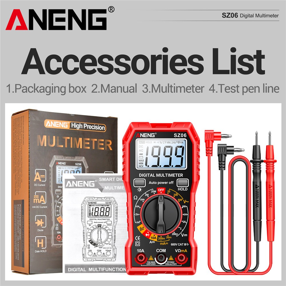 Digital Multimeter Voltmeter AC DC Volt Meter Ohmmeter Auto Range Tester Red