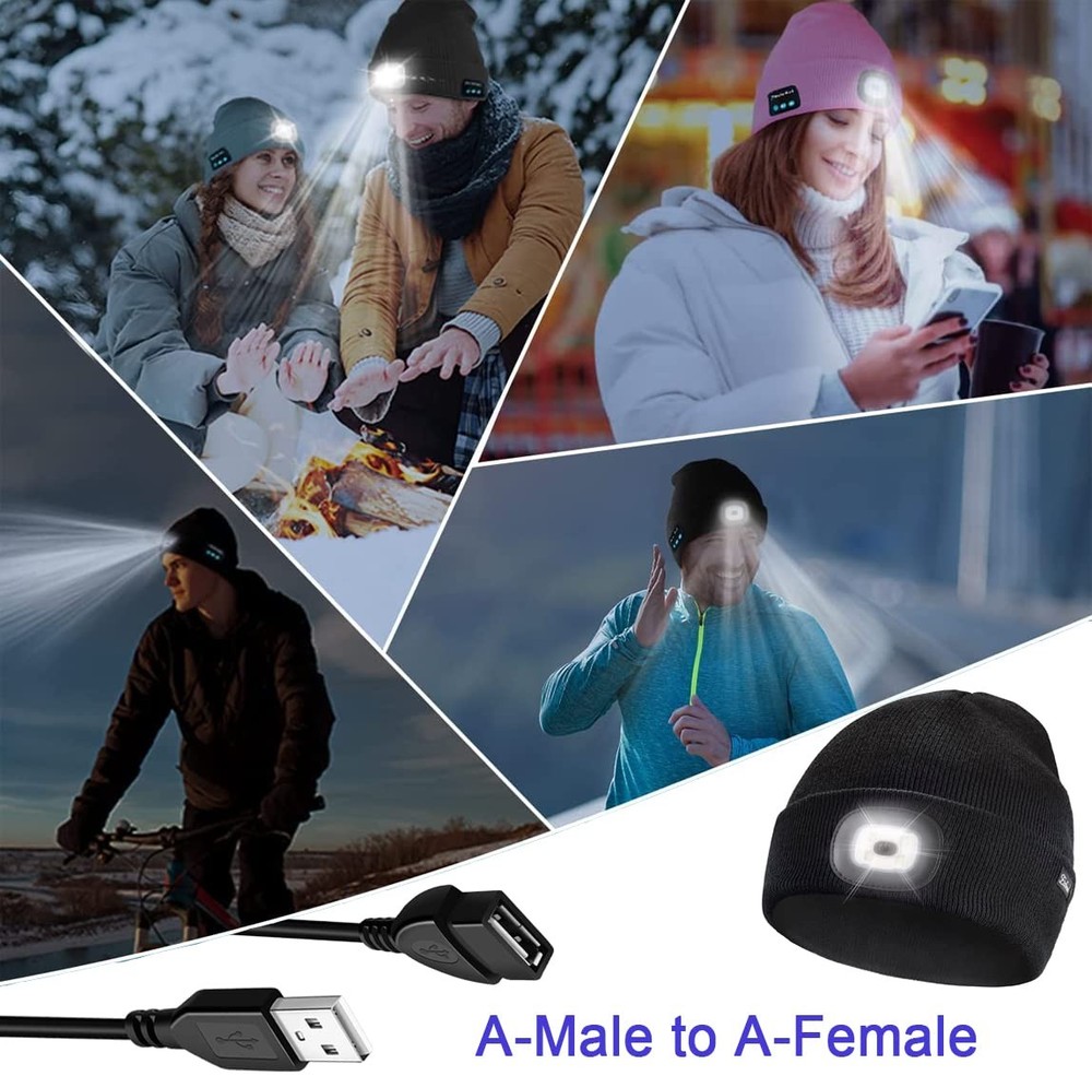 5FT Charger Cable for Etsfmoa LED Beanie Hat with Light, Micro USB, Black