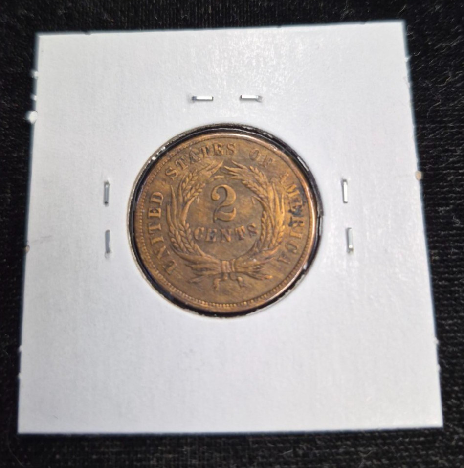 1864 Two Cent XF- Large Motto- Cleaned