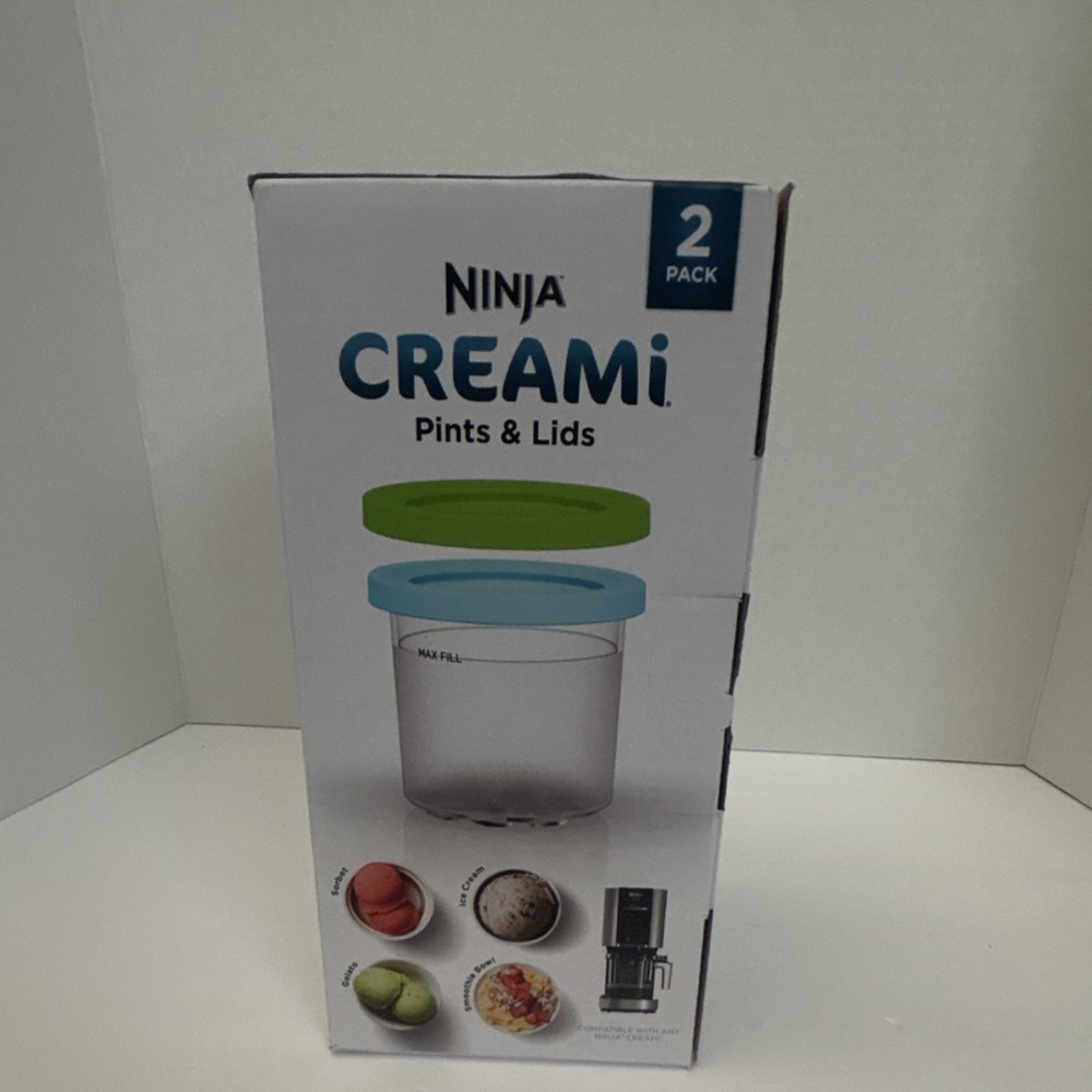 Ninja CREAMi Replacement Pints & Lids 2 Pack Plastic 1 Pint Clear Lime Aqua