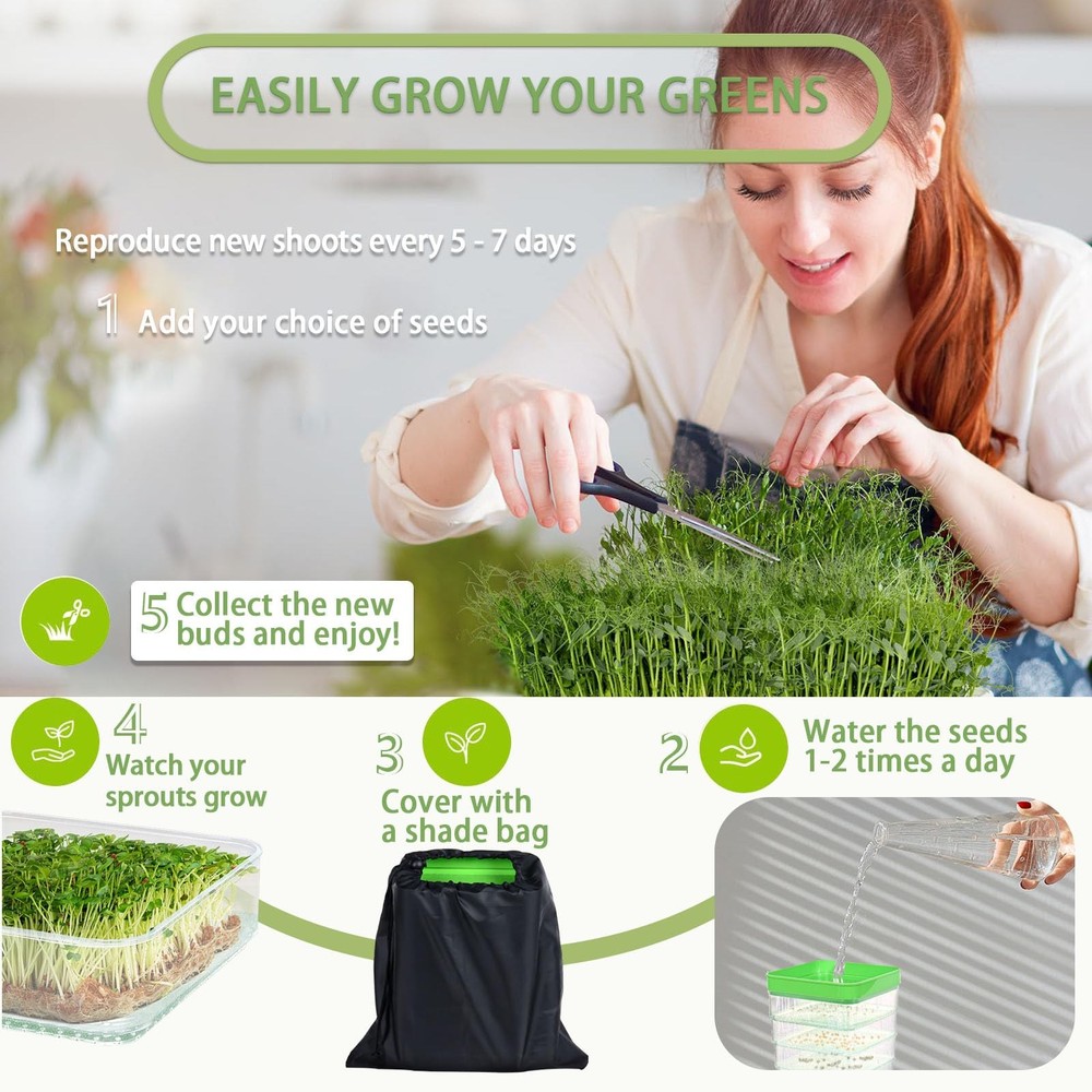 4-Tier Seed Sprouting Kit with Drain Holes and Drain Tray, Upgrade Stackable ...