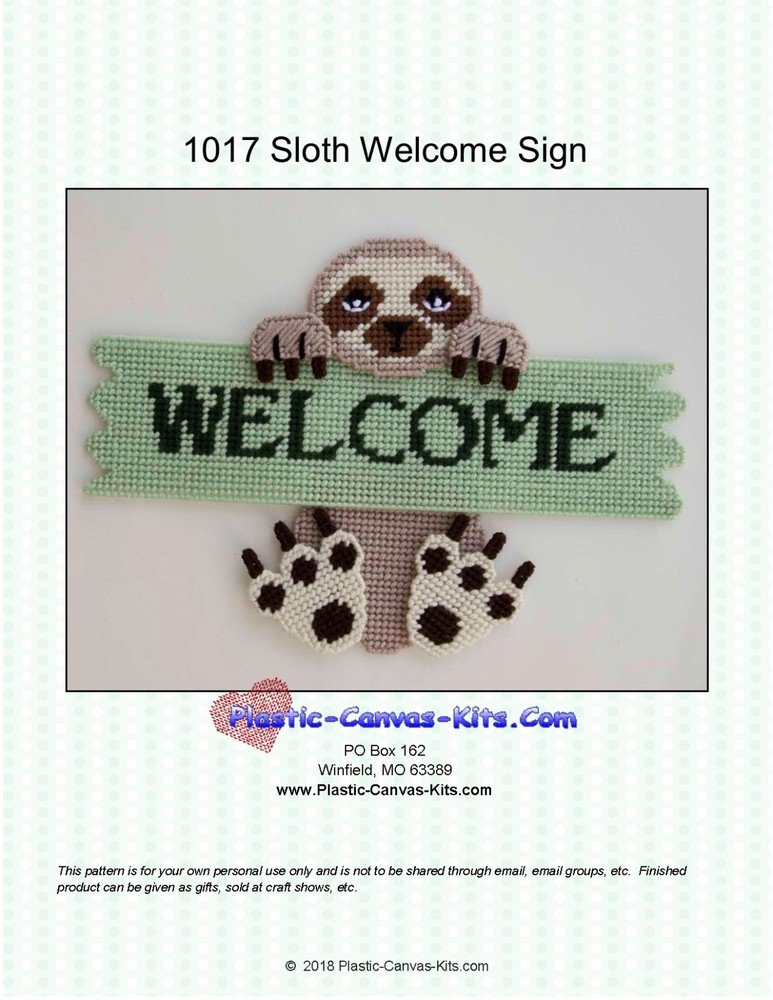 Sloth Welcome Sign- Plastic Canvas Pattern or Kit