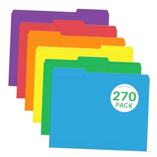 File Folder,  270 Pack Colored File Folder, 1/3 Cut Tabs, Letter Size,