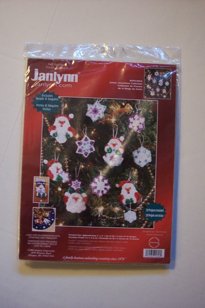 Janlynn Felt Applique Kit Santa's Snowflake Collection Tree Ornaments
