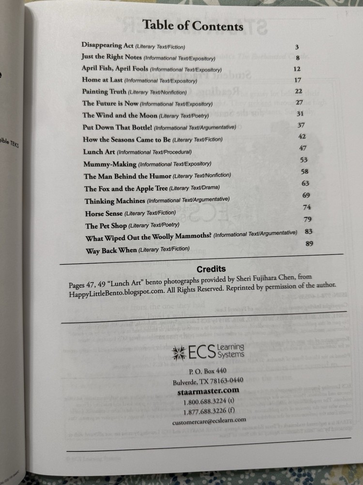 STAAR Master Reading Student Practice Book Level 5 TEKS Aligned