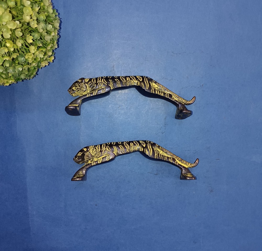 Brass Leopard Gate Handle Pair Brass Animal Shape Hotel Door Pull Hardware AJ326