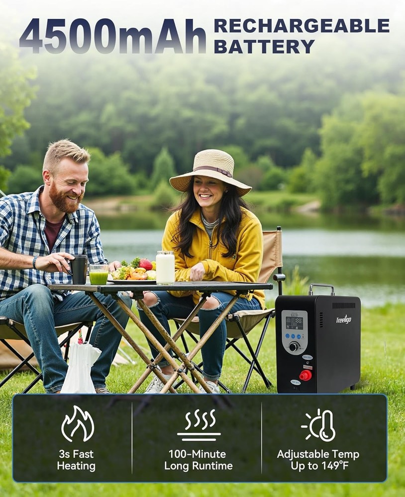 Treeligo Portable Propane Water Heater with Rechargeable Battery