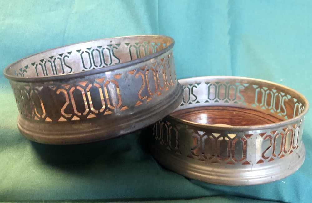 Sterling Silver 2 Broadway & Co. Year 2000 Millennium Wine Bottle / Coasters