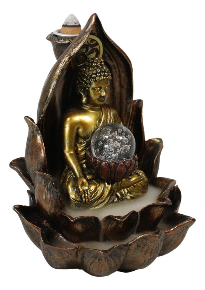 Ebros Meditating Buddha Amitabha Backflow Incense Burner W/ LED Globe Light