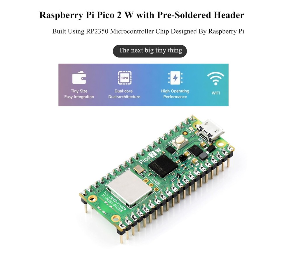 Pico 2 W with Color Pre-Soldered Header Compatible Raspberry Pi 2...