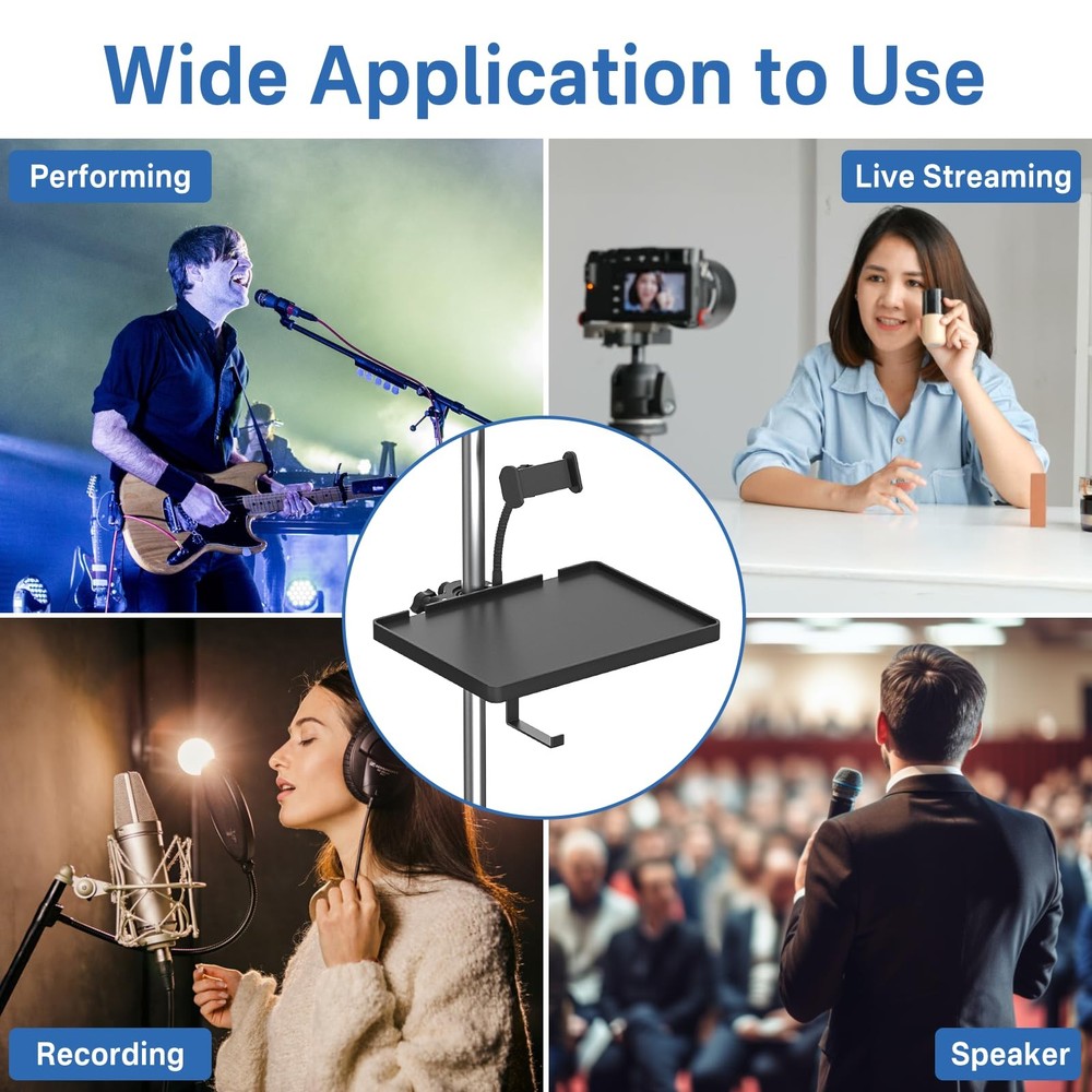 Chunxiao Functional Microphone Stand Tray with Plastic Small Tray, Black