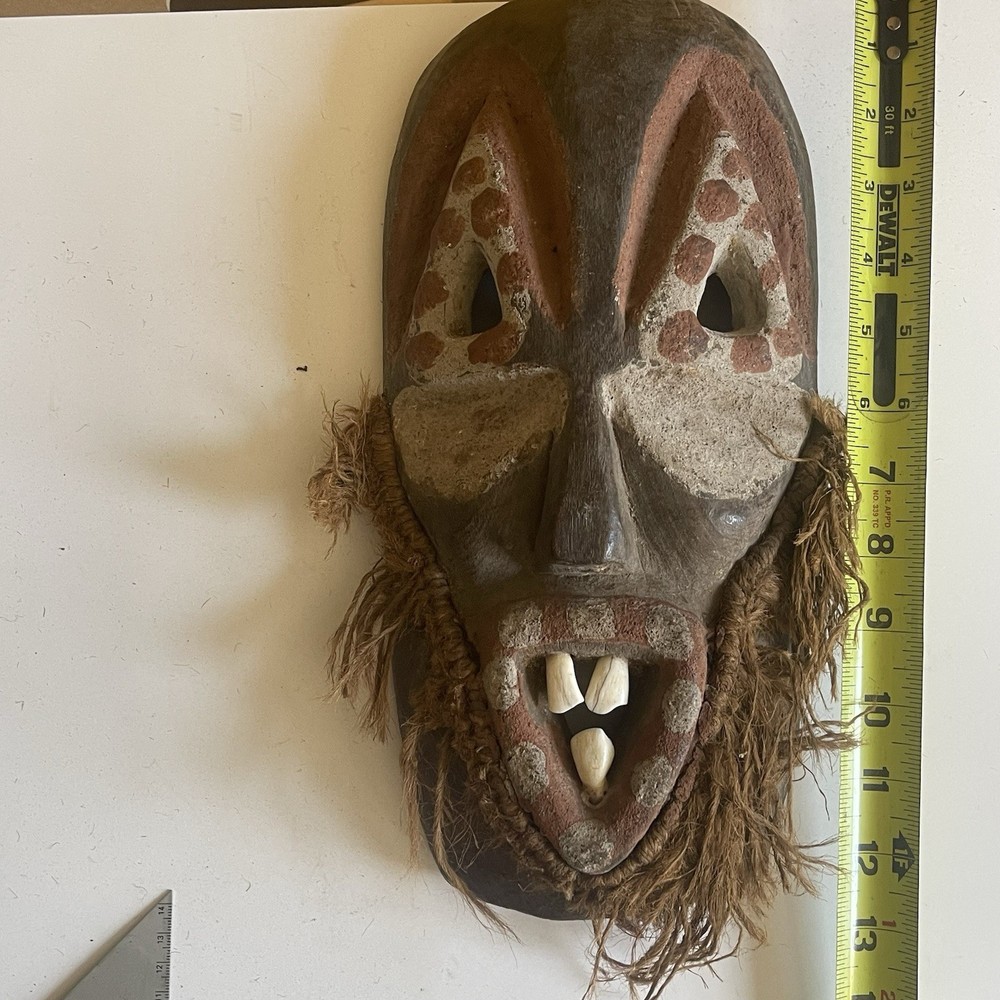 Luba-Warega (Lega) Mask - DRC Congo - Animal Teeth & Raffia - 13"