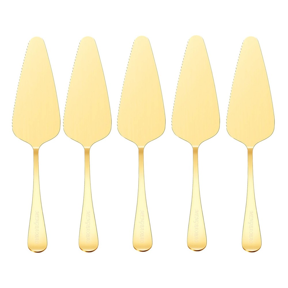 Cake Server Pie Holder 5 PCS Triangular Spade Spatula Serrated Edge Gold