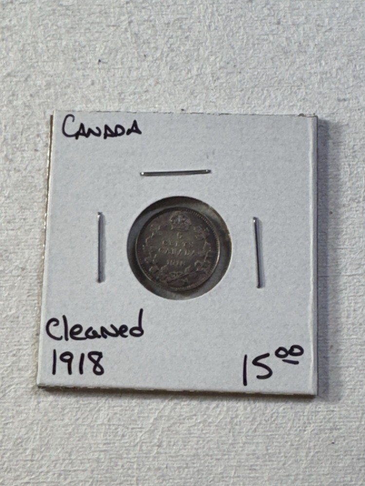 1918 Canada 5 Cents Silver Coin Cleaned