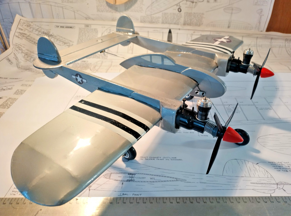 Control Line Model Airplane Cox 049 P38 Lightning Almost Ready To Fly