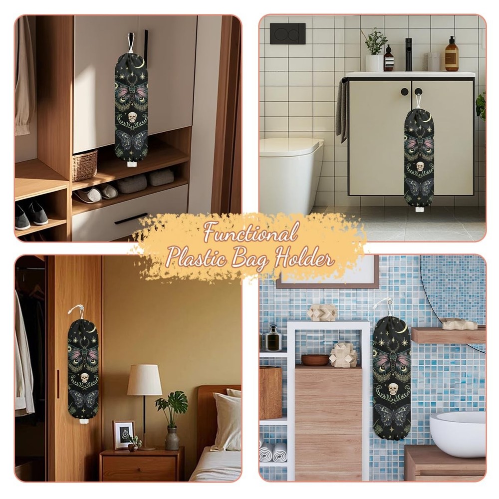 Gothic Moth Butterfly Plastic Bag Holder, Wall Mount Grocery Bag Holder, Plas...