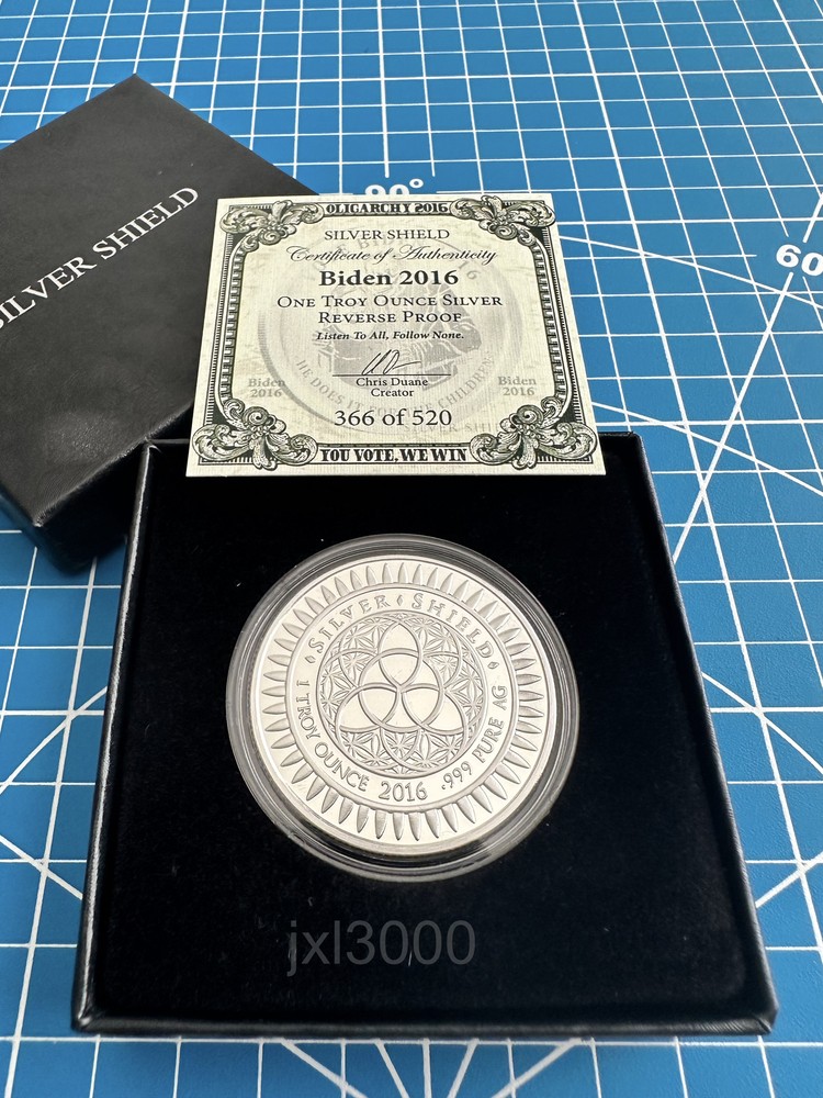2016 1 oz Silver Shield Biden Reverse Proof .999 Silver Oligarchy Series