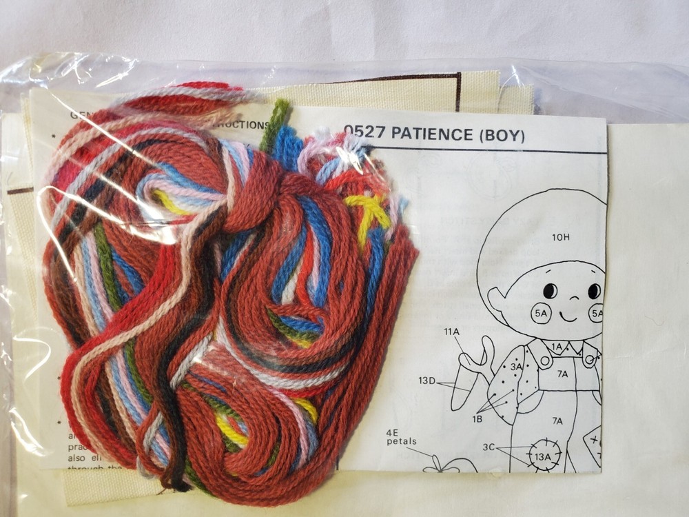 Creative Circle "Patience Boy" Embroidery Kit Size 8" x 10" Dated 1981