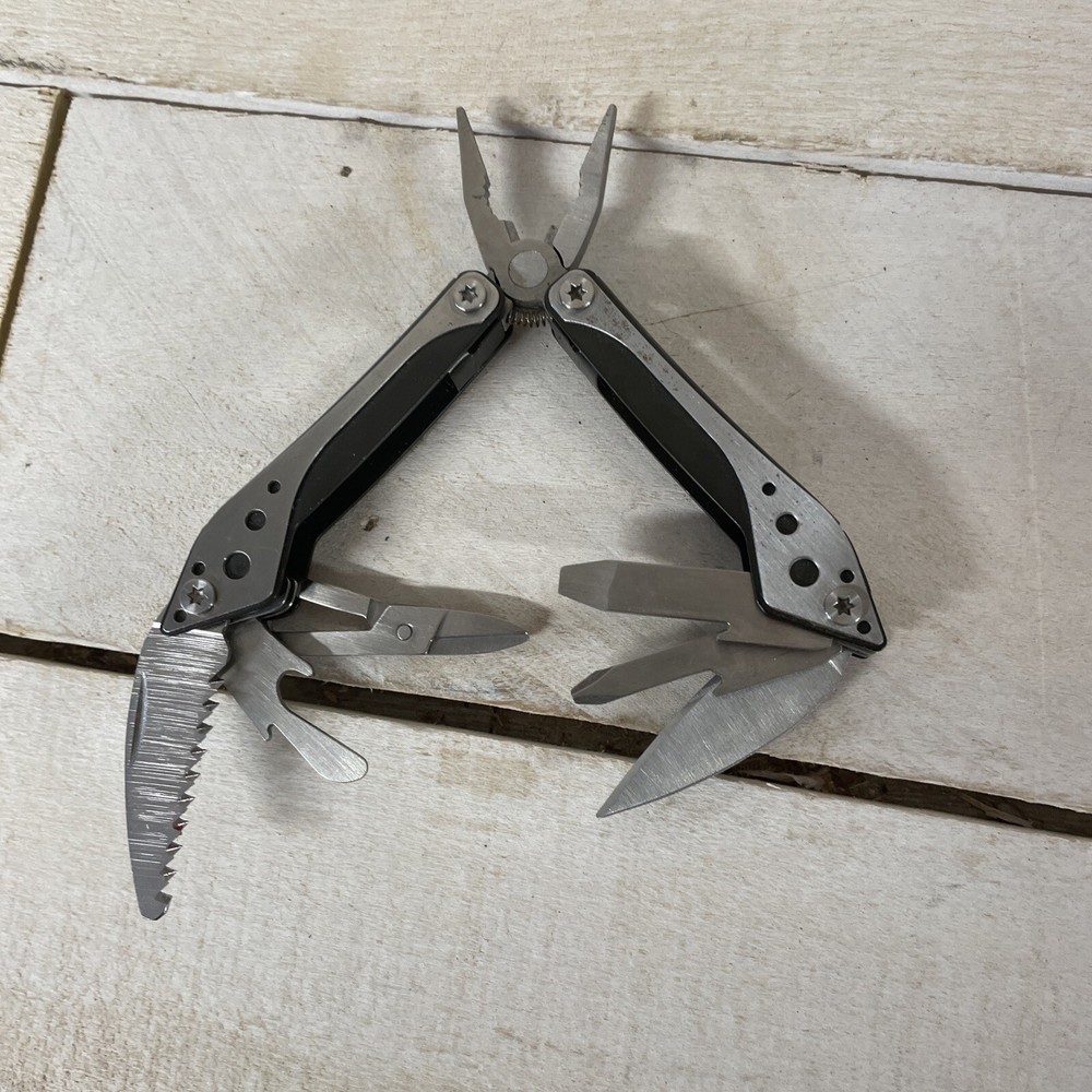 CABELAS SMALL 7 Tool Pocket Knife PLIERS MULTI-TOOL Silver & Black Fast Ship