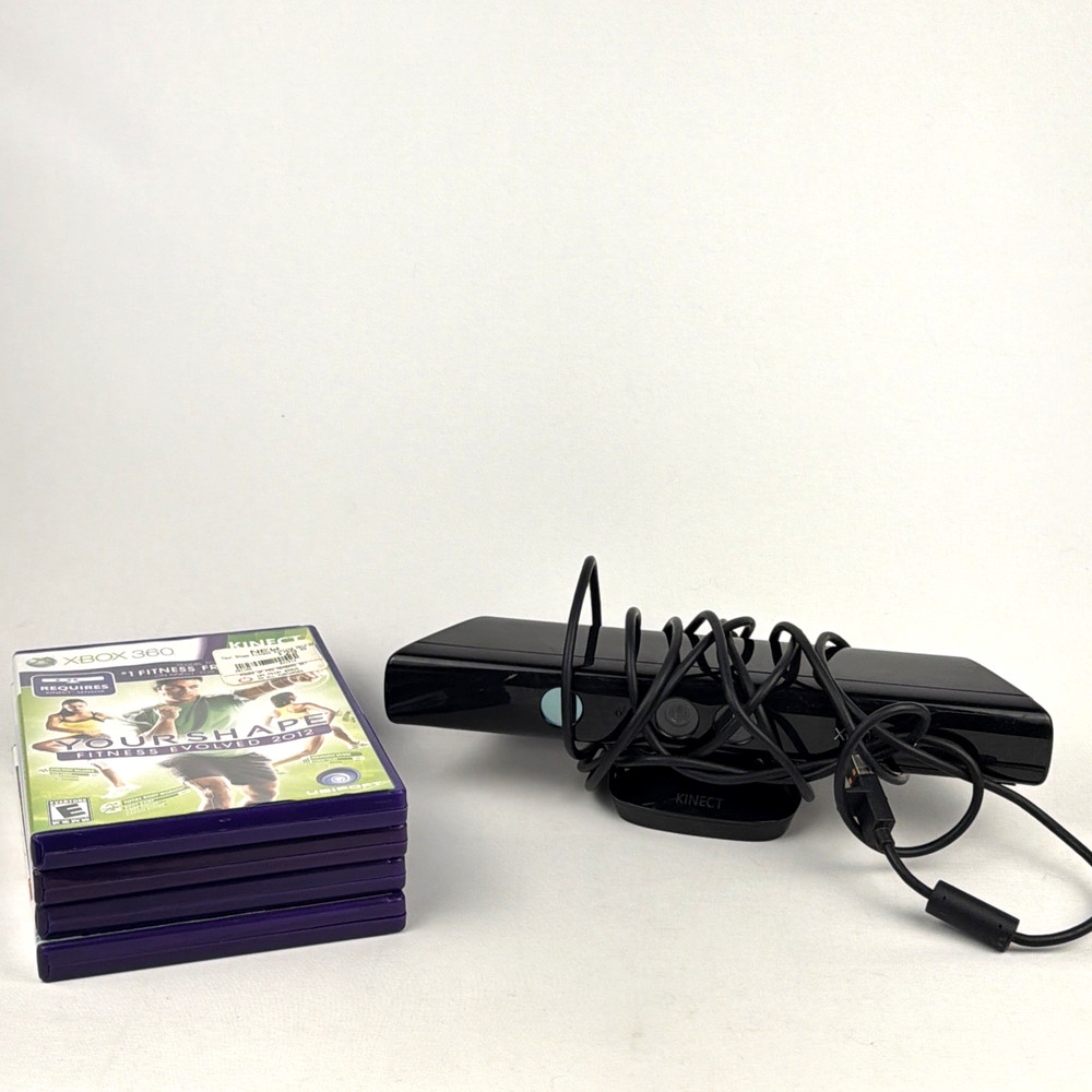 Microsoft Xbox 360 Kinect Motion Sensor Plus 4 Games Bundle Lot [Read desc.]