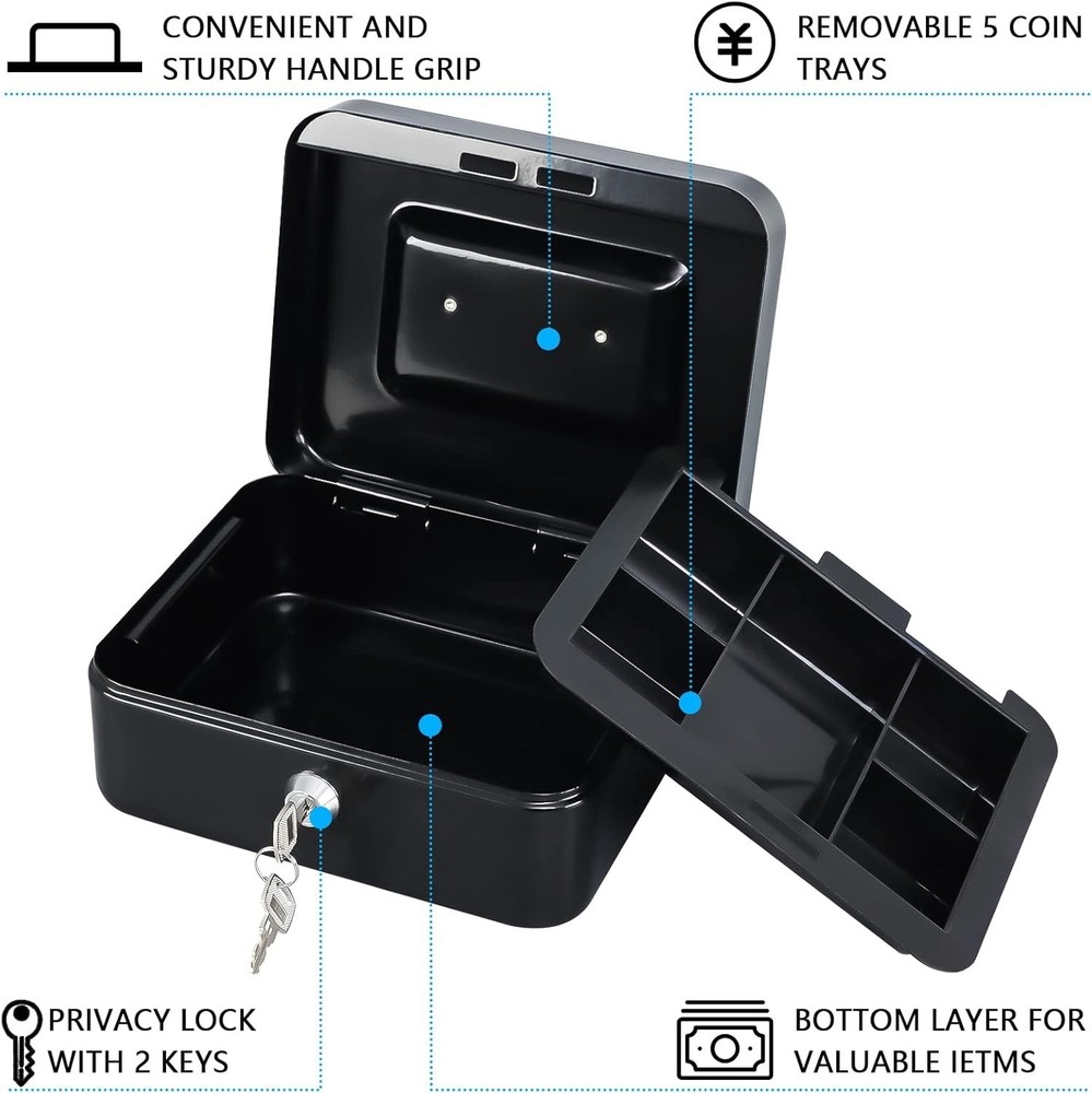Versatile Cash Drawer with Key Lock & Portable Handle - Secure and Stylish