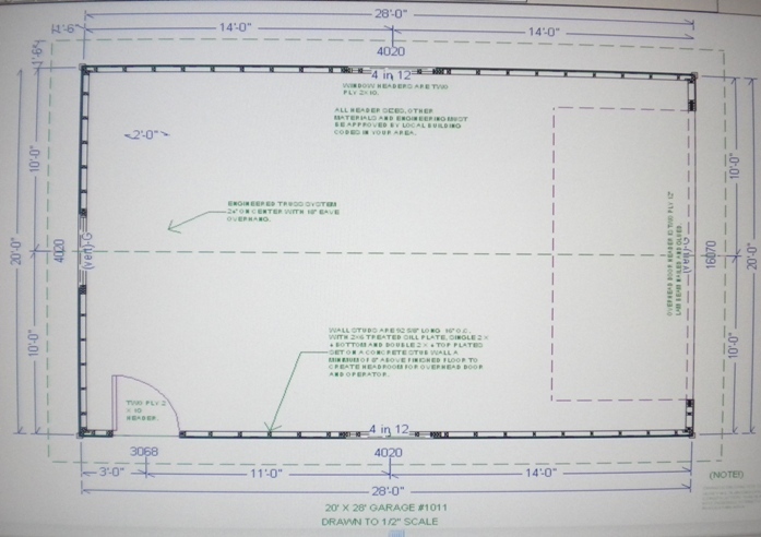 PERMIT READY 20' X 28' GARAGE PLAN DRAWN TO SCALE BLUEPRINTS AND MATERIALS LIST