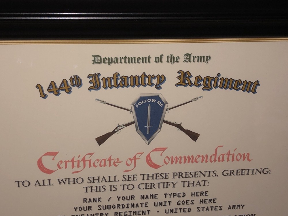 144TH INFANTRY REGIMENT / COMMEMORATIVE - CERTIFICATE OF COMMENDATION