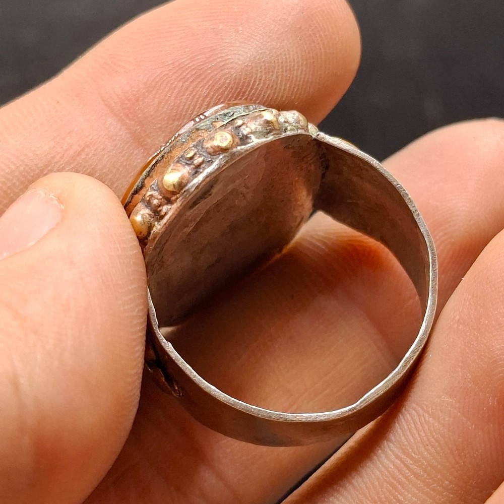 Unique Ancient Roman Carnelian Intaglio Stone Solid Silver Ring