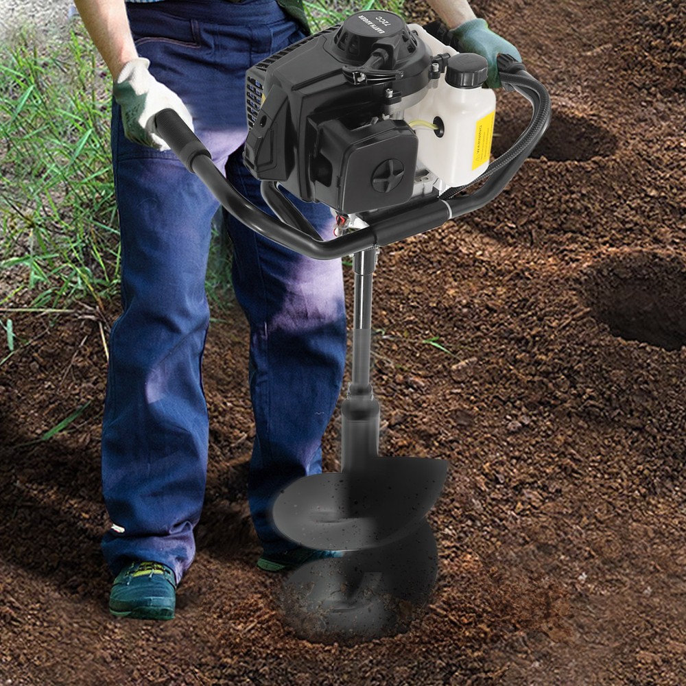 72cc Post Hole Digger 2 Stroke Petrol Gas Powered Earth Digger+3Auger Drill Bits