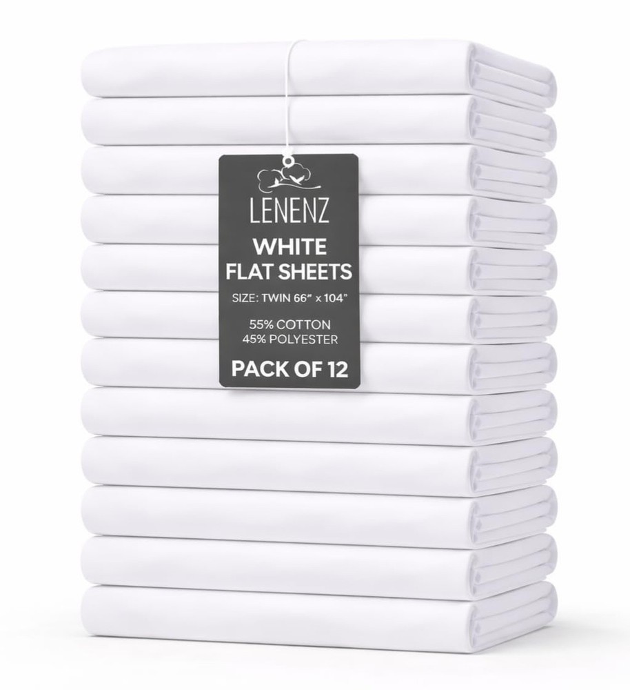 Hospital Bed Sheets 66" X 104"- Twin Flat Sheets 12 Pack - 180 Thread Count P...