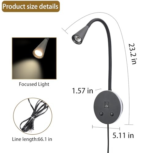 Book Lights for Reading at Night, LED Wall Mounted Reading Light, Black