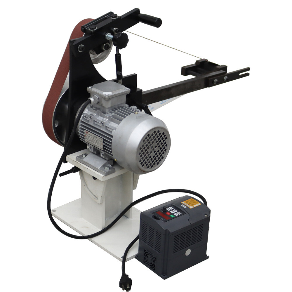 Vertical & Horizontal Frequency Conversion Belt Sander Grinder 3 Grinding Wheels