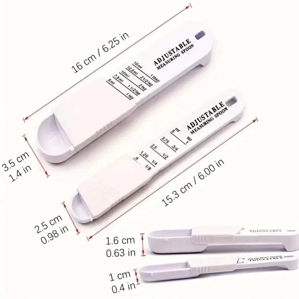 2-Pack Adjustable Measuring Spoon Set Teaspoon Tablespoon Baking Cooking Measure