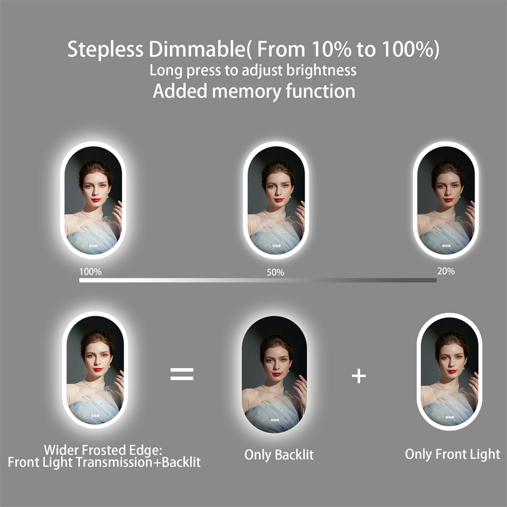Stepless Dimming Illuminated LED Bathroom Mirror Vanity Makeup Wall Mounted Oval