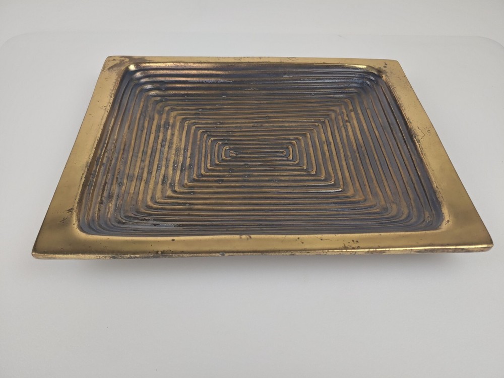 BEN SEIBEL Ribbed Brass Rectangular Mid Century Tray 9.5" x 7.5"
